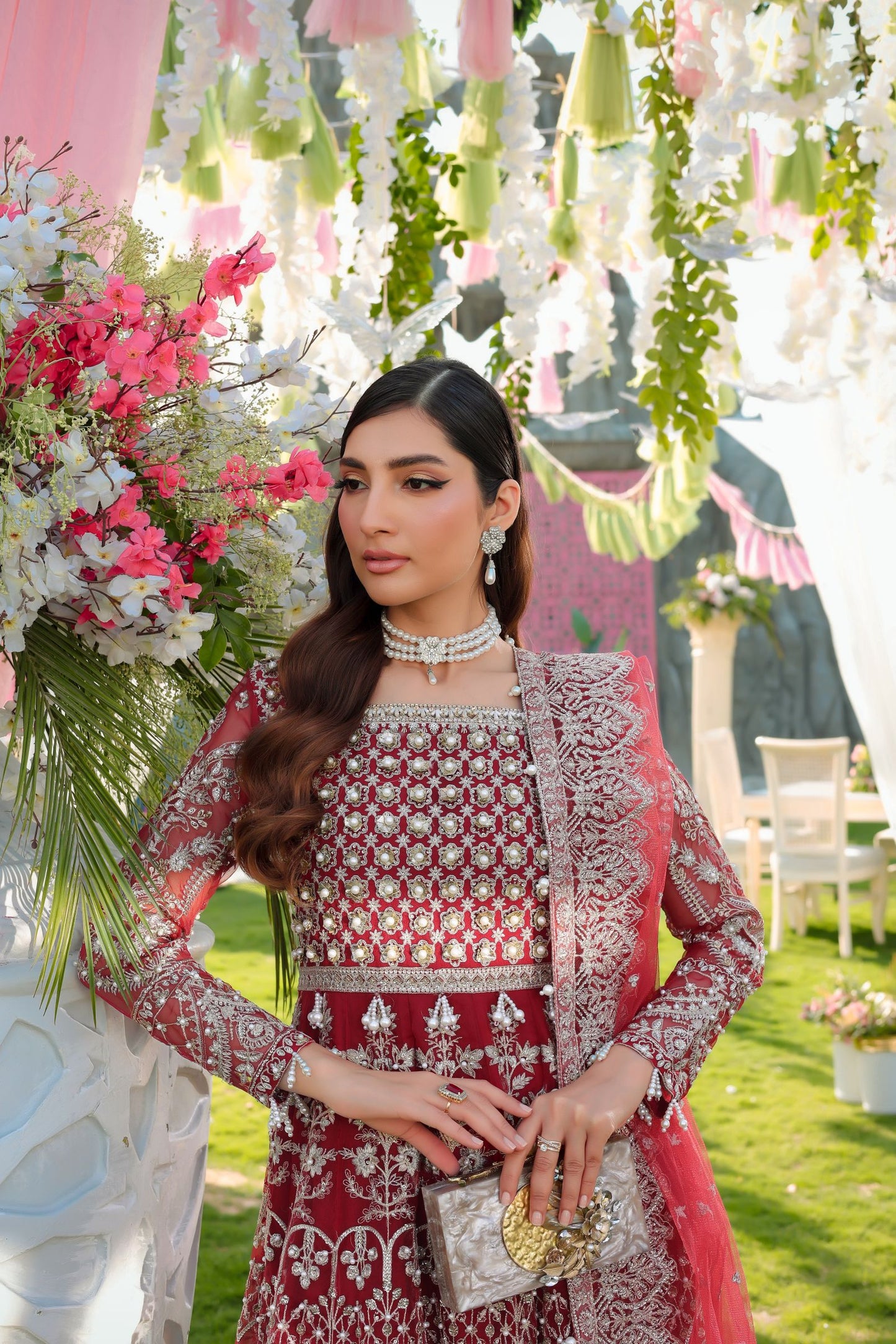 Maroon Maxi with Pearl Net Dupatta | Mother & Daughter Formal Wear by Aroosh TTAH2