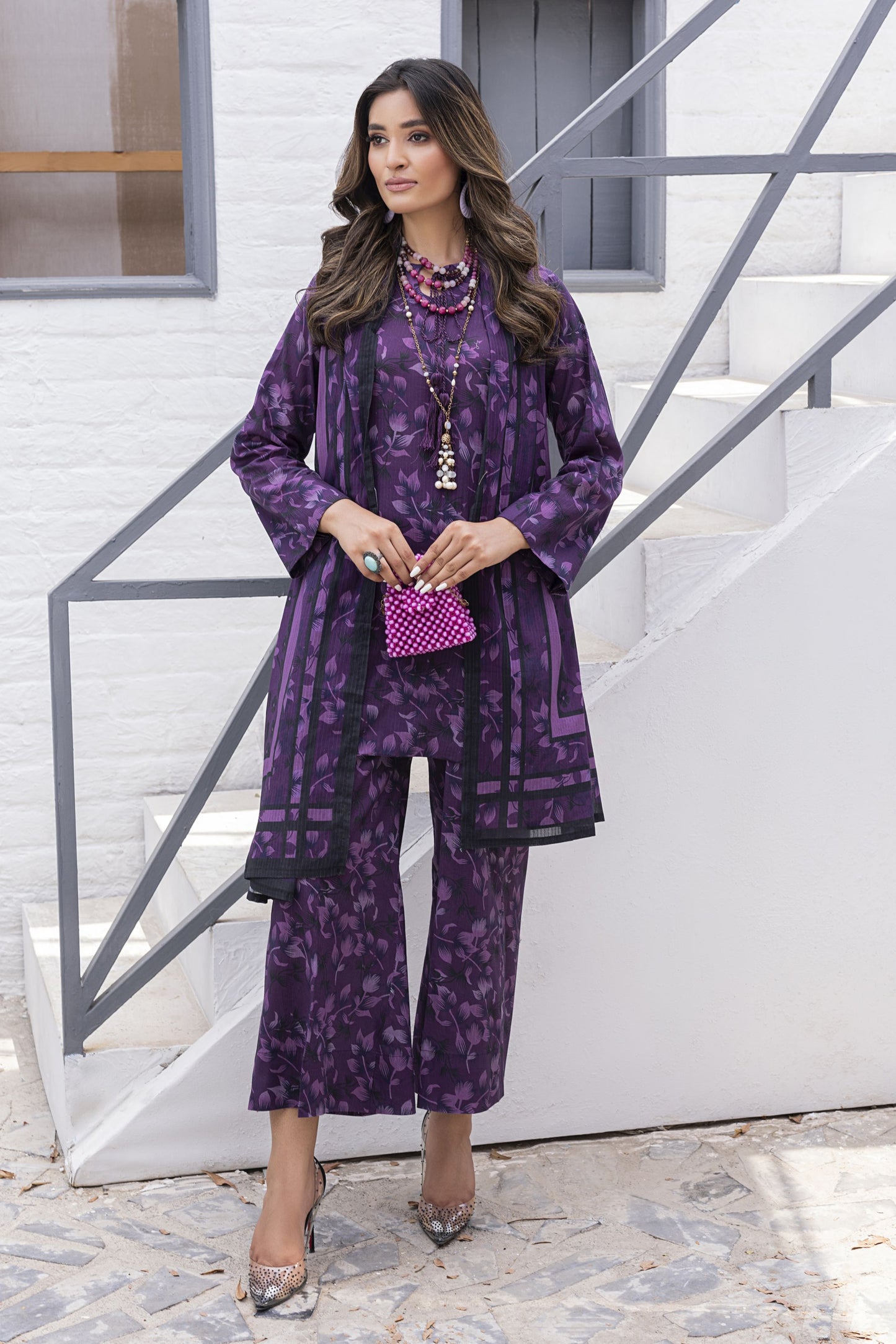 Aabpara Plum Petal Tanadora Lawn 3pc Suit – SLF5