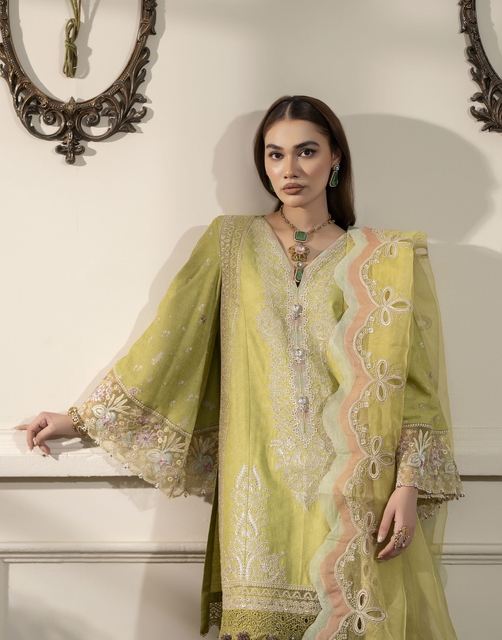 3pc Embroidered Cotton Jacquard Suit with Palazzo Reet by Mona RBY7