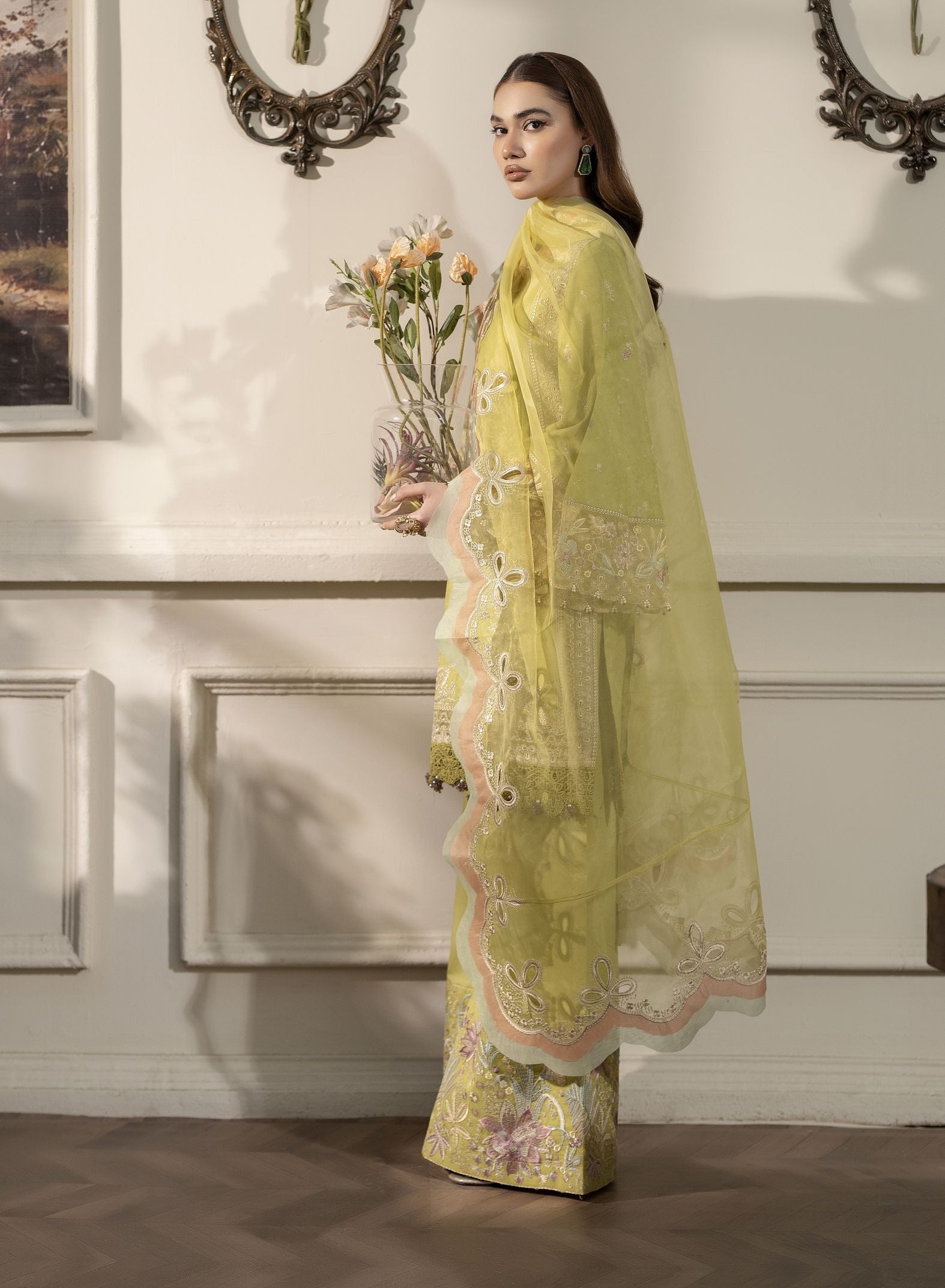 3pc Embroidered Cotton Jacquard Suit with Palazzo Reet by Mona RBY7