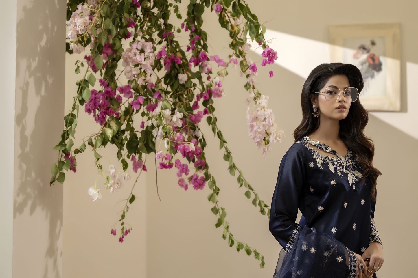 Navy Blue Embroidered Silk & Mirror Work Dress – Mehek by Mona MBM2