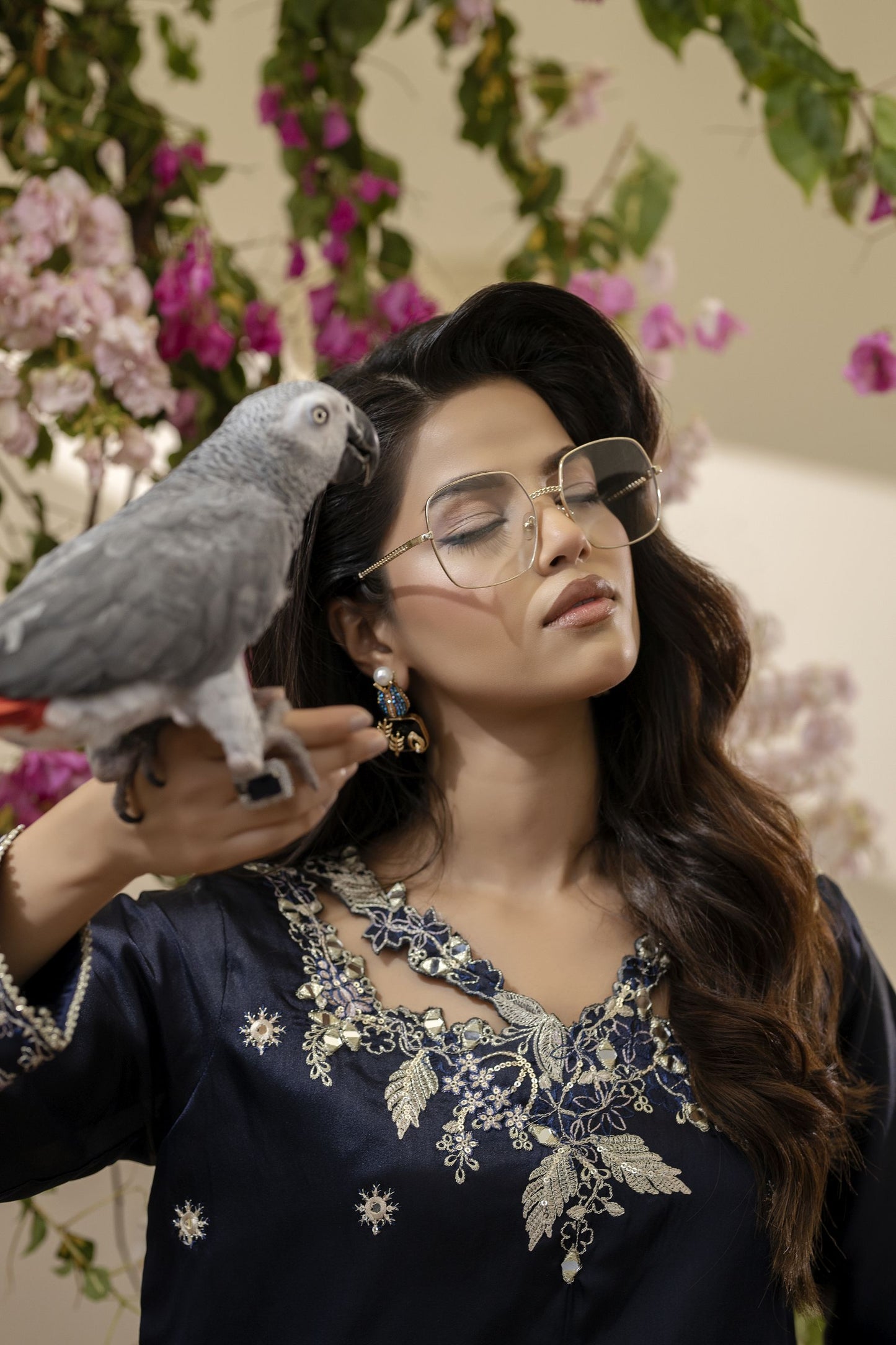 Navy Blue Embroidered Silk & Mirror Work Dress – Mehek by Mona MBM2