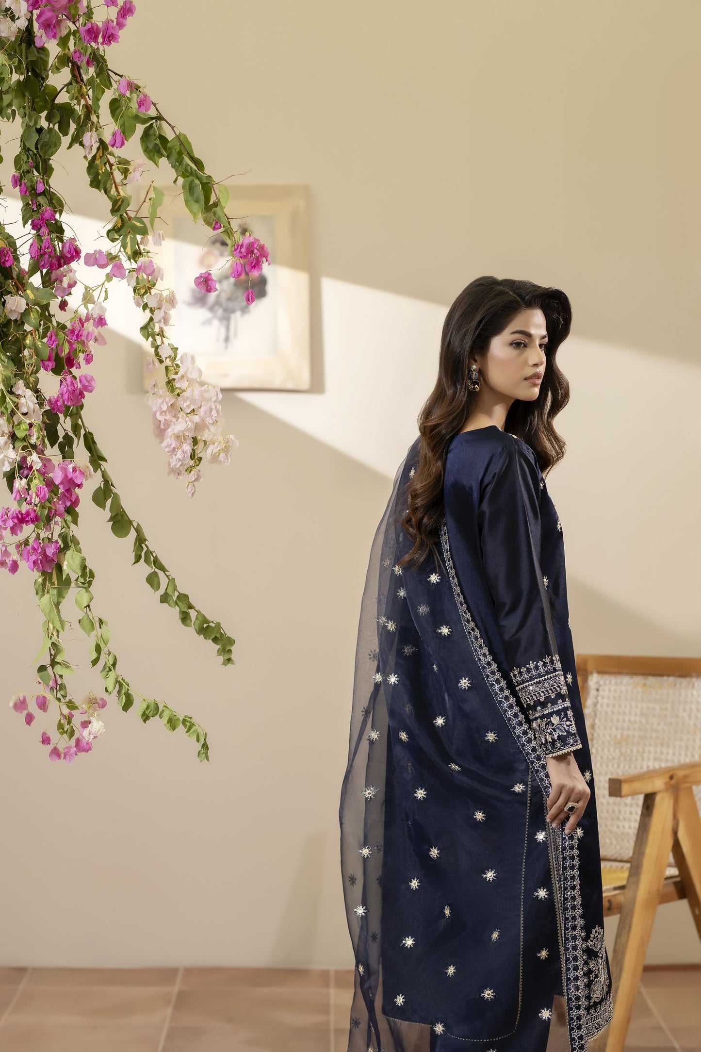 Navy Blue Embroidered Silk & Mirror Work Dress – Mehek by Mona MBM2