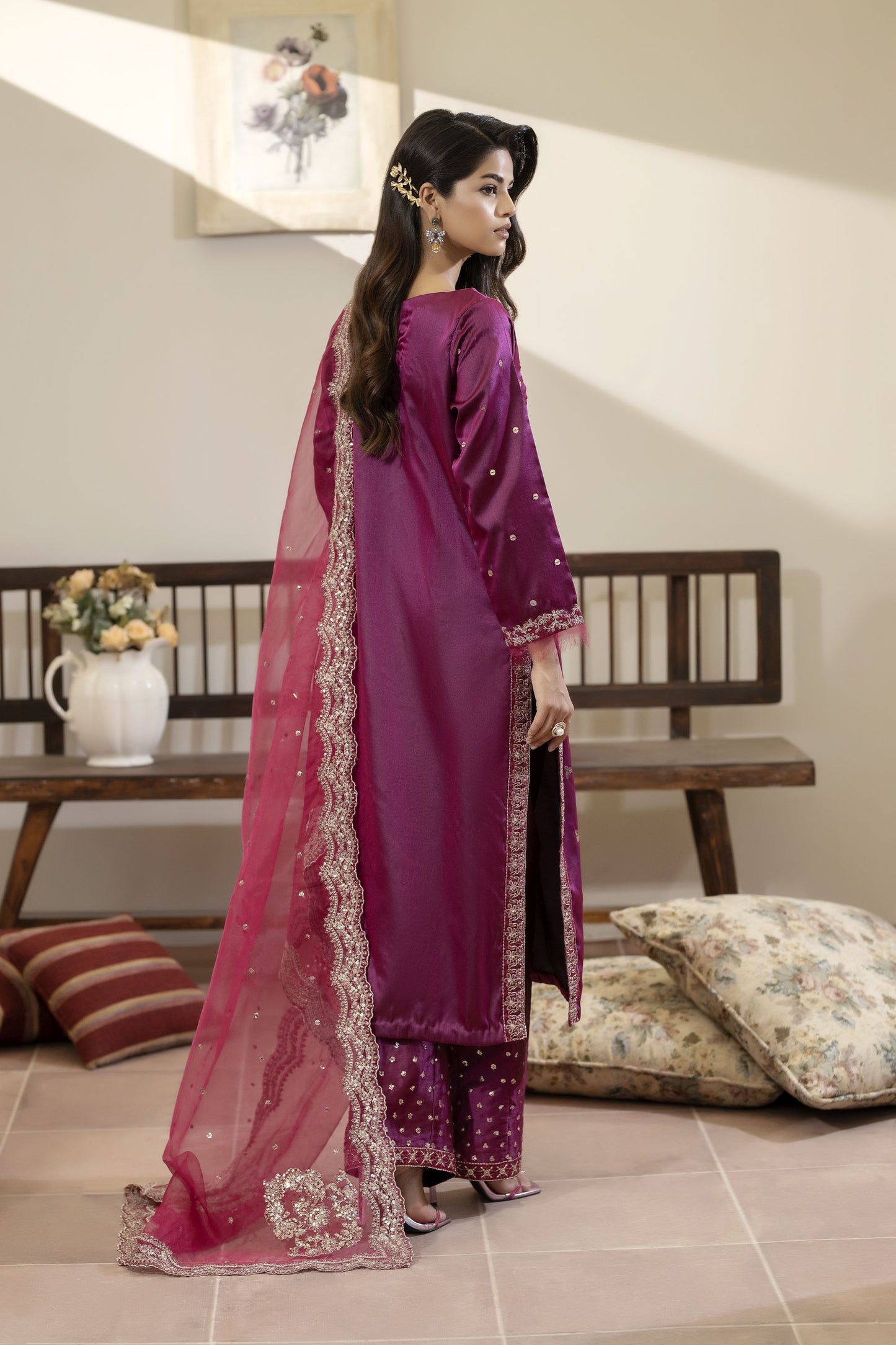 Magenta Embroidered Silk Dress with Sequins – Mehek by Mona MBM3