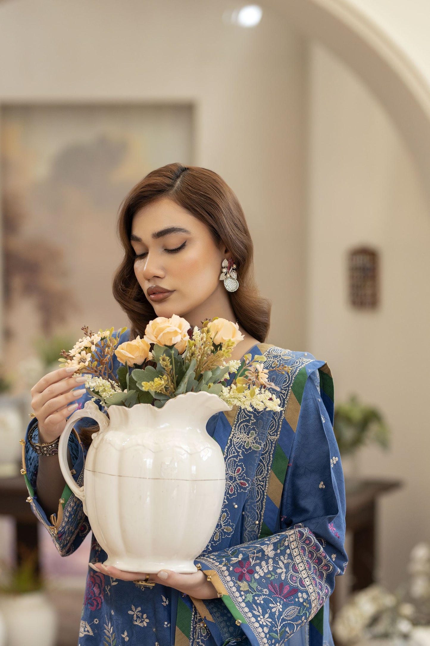Embroidered Cotton Jacquard Suit Tasseled Shirt Reet by Mona RBY3