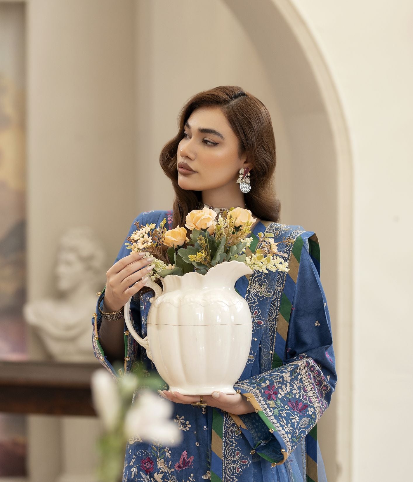 Embroidered Cotton Jacquard Suit Tasseled Shirt Reet by Mona RBY3