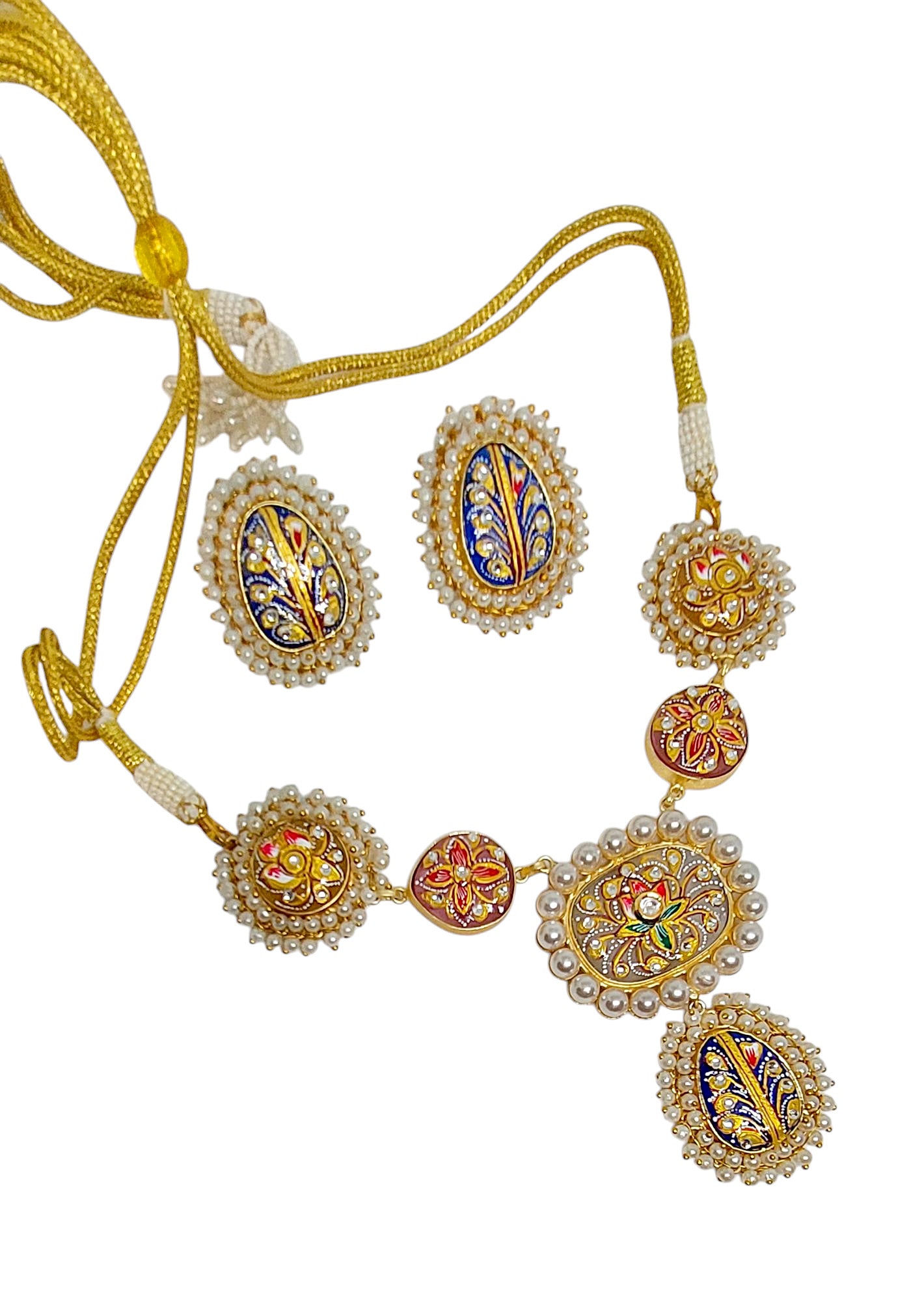 Gul Warun Royal Meenakari Pearl Necklace & Earrings Set GJ12