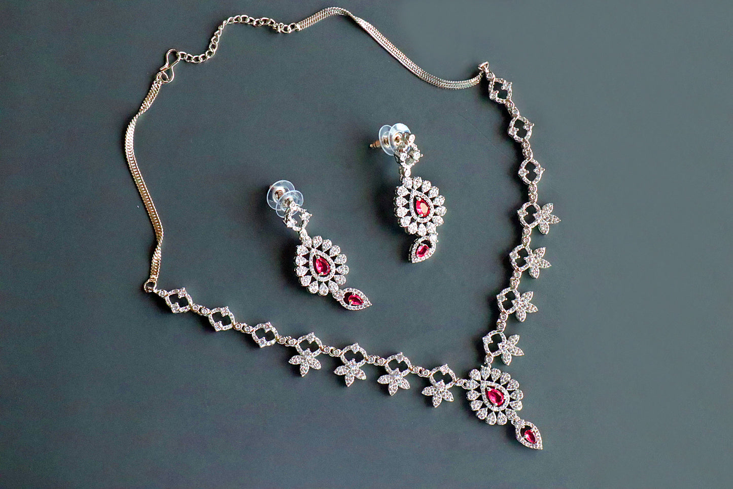 Gul Warun Ruby Radiance Crystal Necklace & Earrings Set GJ2
