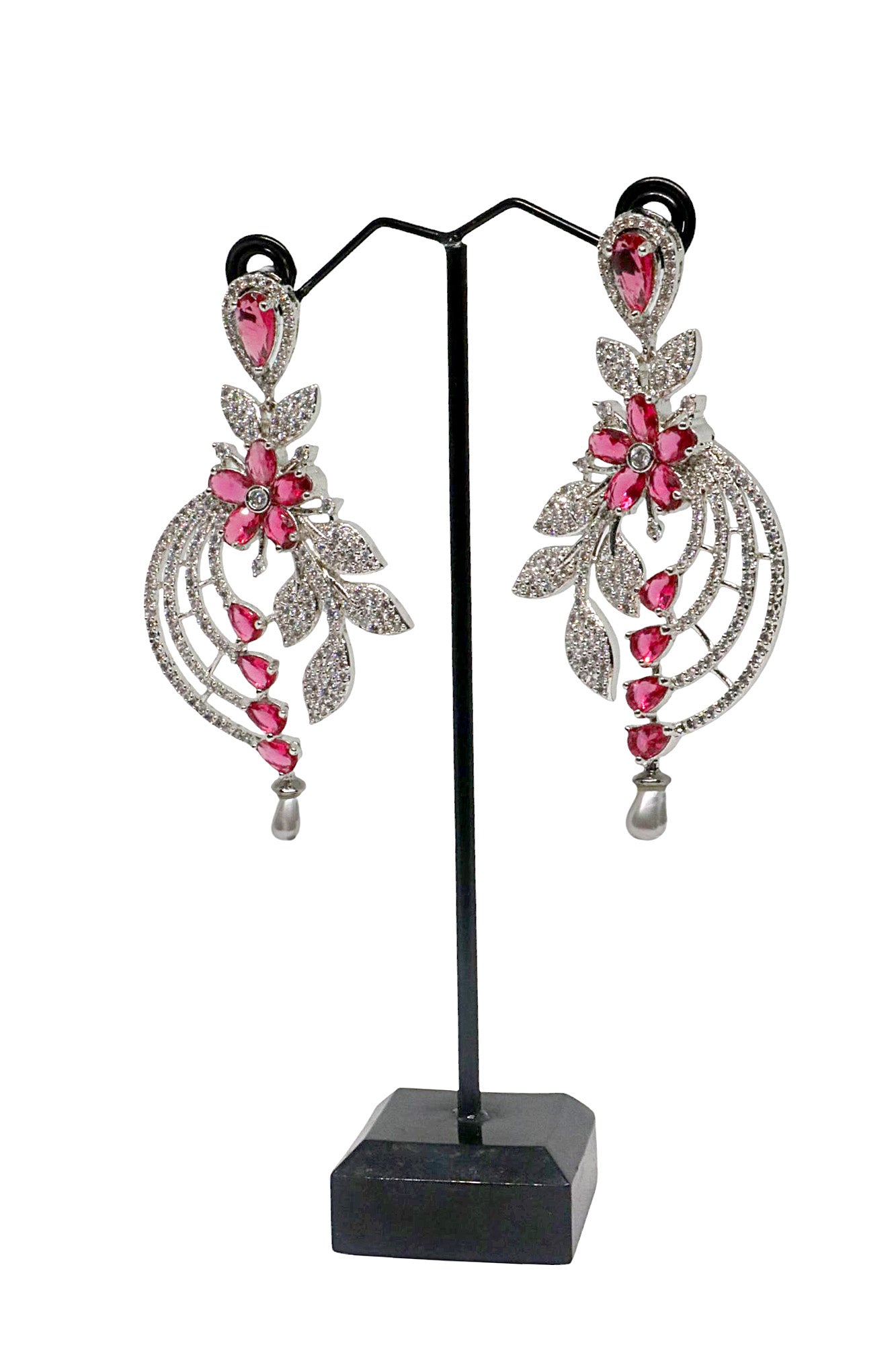 Gul Warun Crystal Floral Cascade Earrings with Teardrop Pearl GJ18