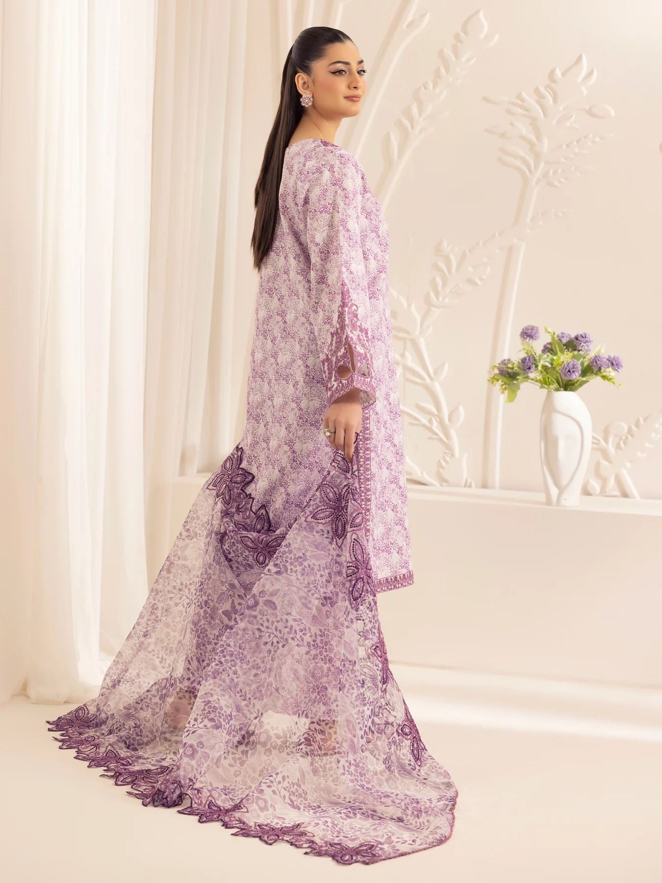 Muse01 - Lavender Elegance | 3pc Silk Lawn Printed & Embroidered Suit by Mohagni