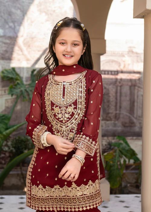 Festive Maroon Gharara Dress for Girls by Mona FMGC1