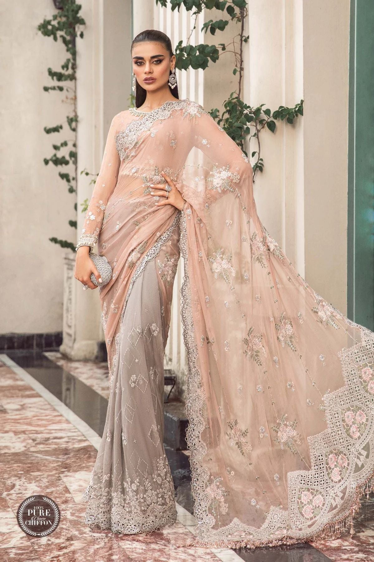 Maria B Ready to Wear Chiffon Peach And Grey 105