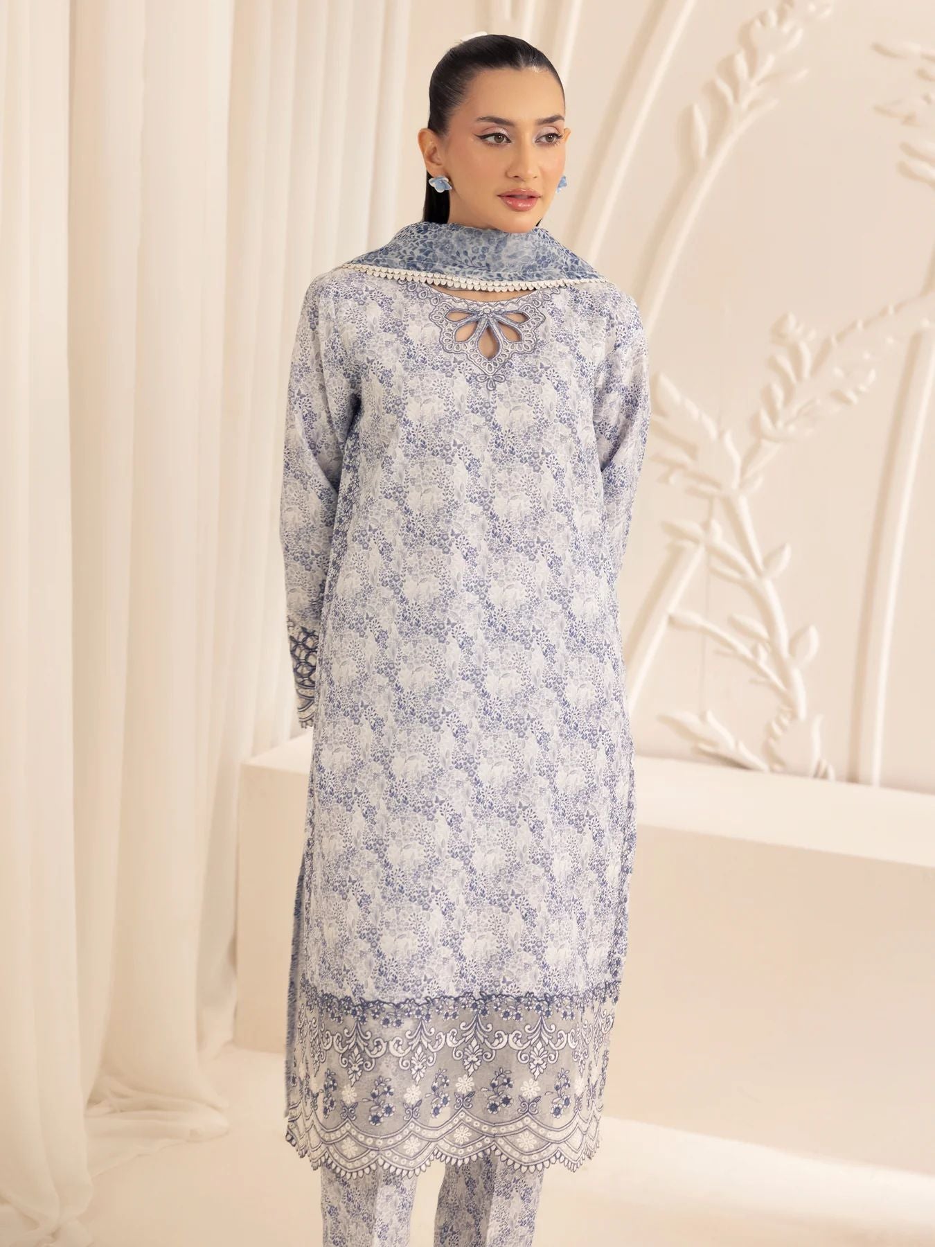 Muse03 – Misty Grace | 3pc Embroidered Silk Lawn Suit with Organza Dupatta by Mohagni