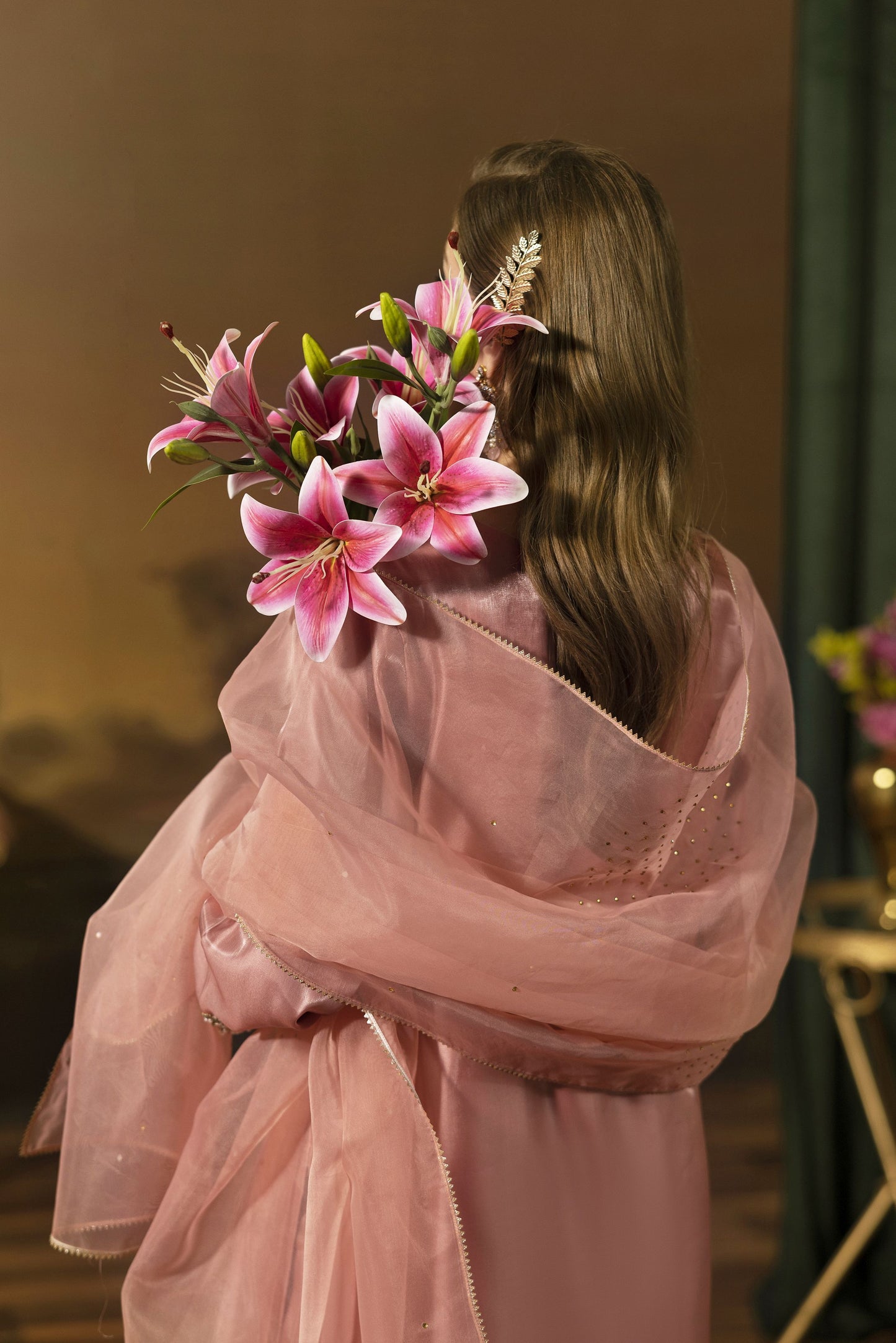 Blush Pink Mirror Work Silk Farshi Shalwar Designer Dress - Farshi Bahaar by Mona FBM6