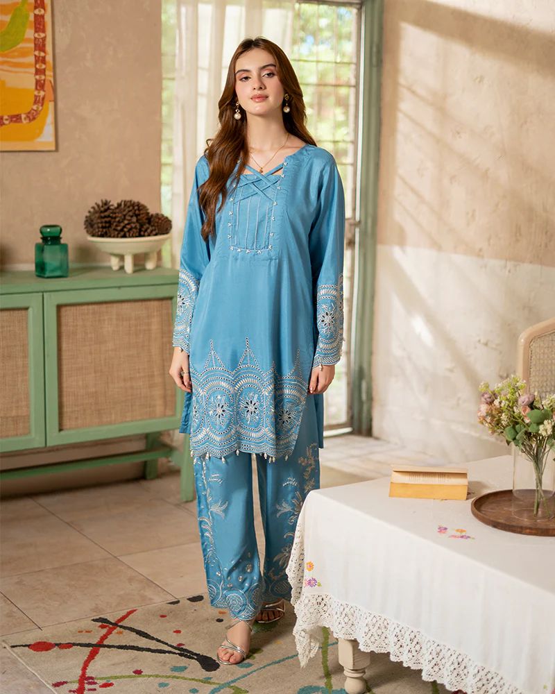 Day to Night by Mona – Raw Silk Chikankari 2pc Co-ord Set DNM7