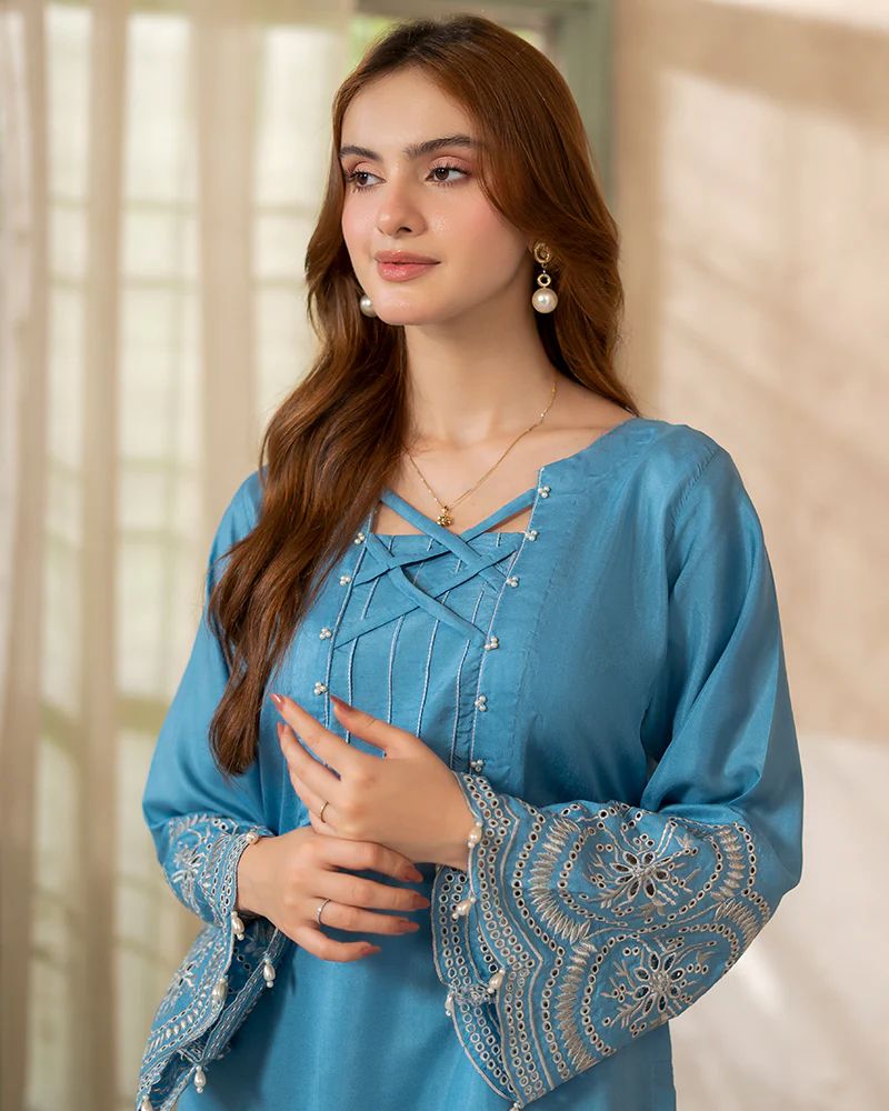 Day to Night by Mona – Raw Silk Chikankari 2pc Co-ord Set DNM7