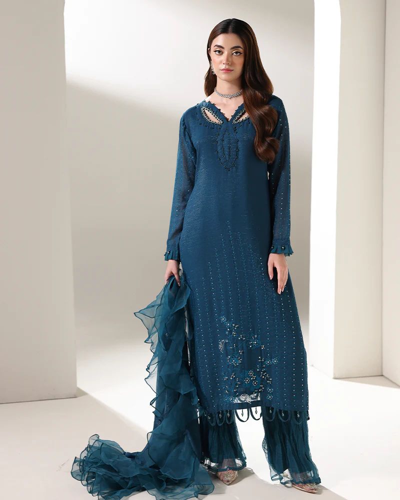 Starstruck by Ain – Teal Zari Chiffon 3pc Dress with Palazzo SBA1