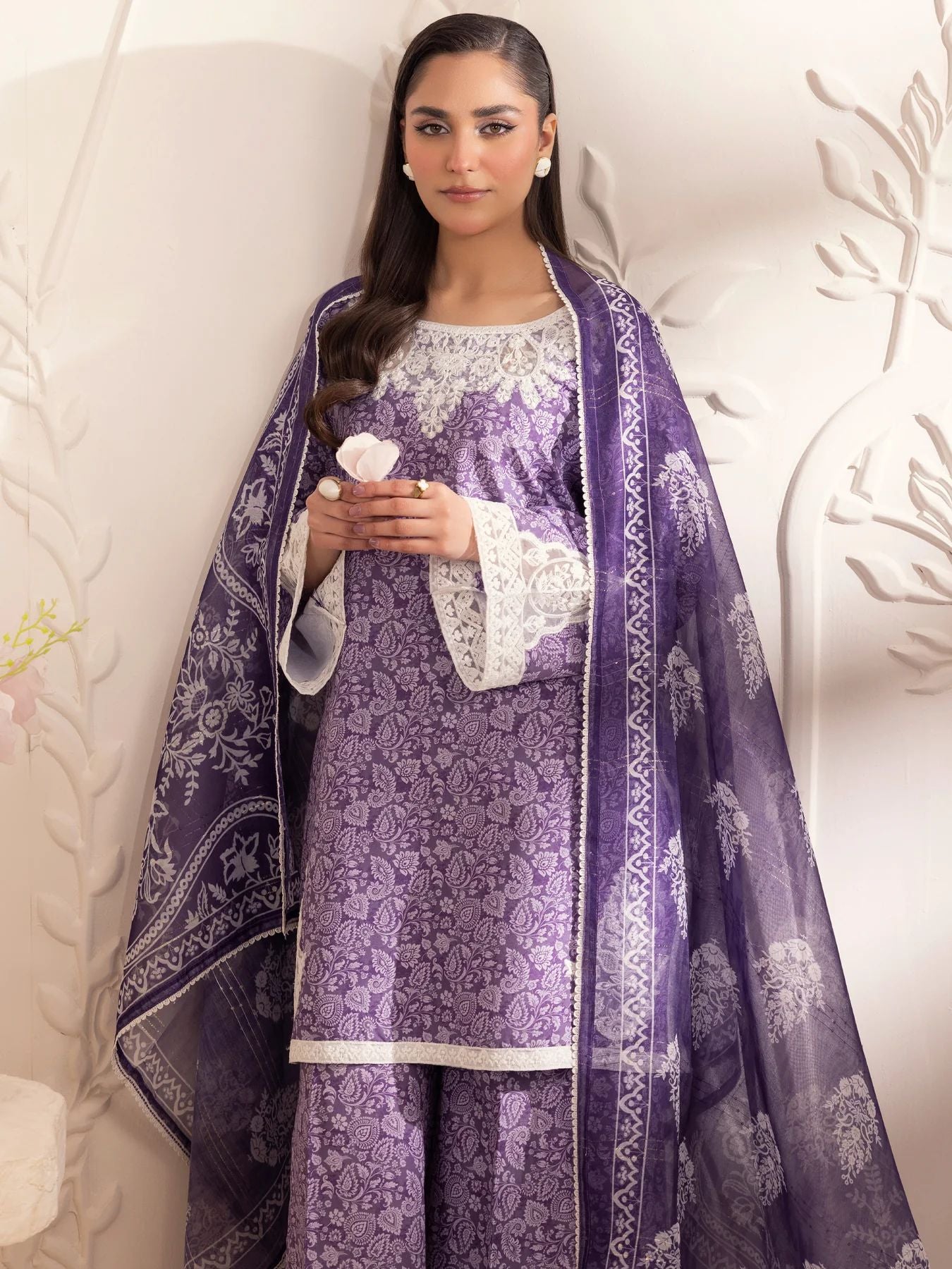 Muse07 – Purple Grace | 3pc Printed Silk Lawn Suit with Zari Monar Dupatta by Mohagni