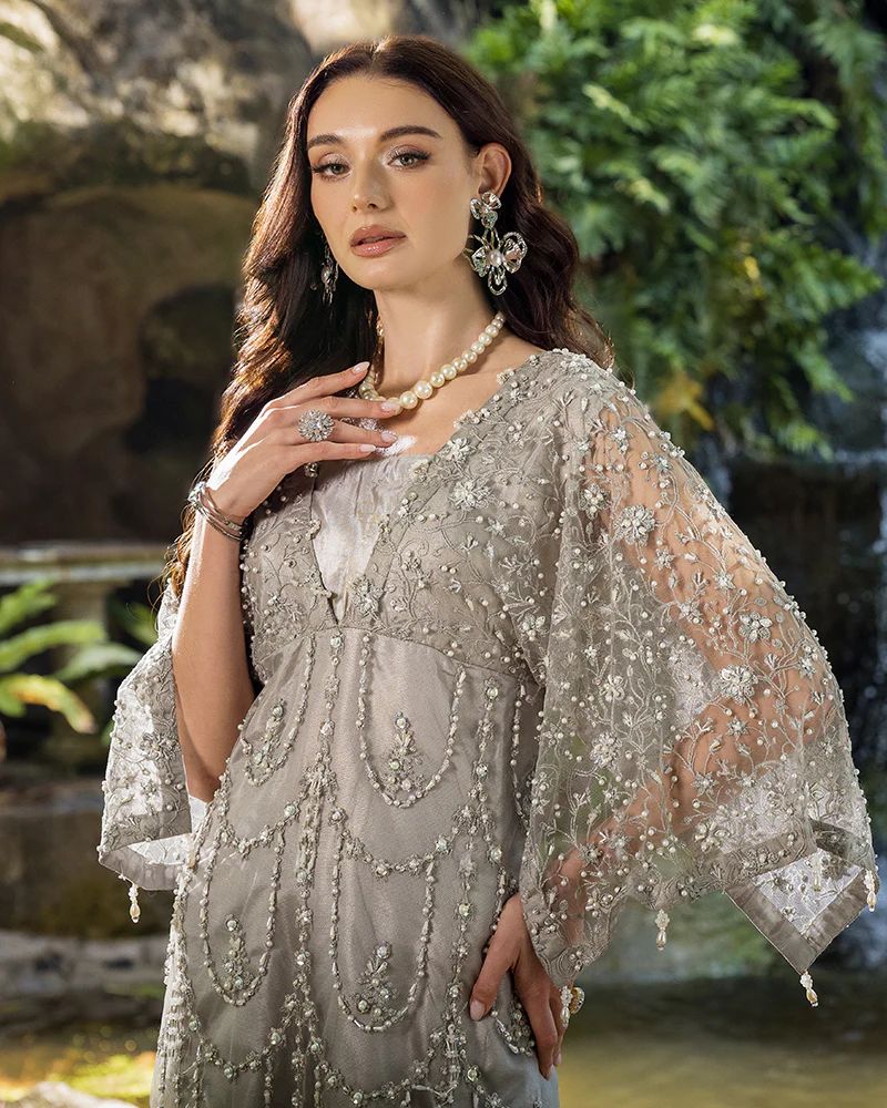 Starstruck by Ain – Silver Net Embroidered 3pc Dress with Shimmer Inner SBA7
