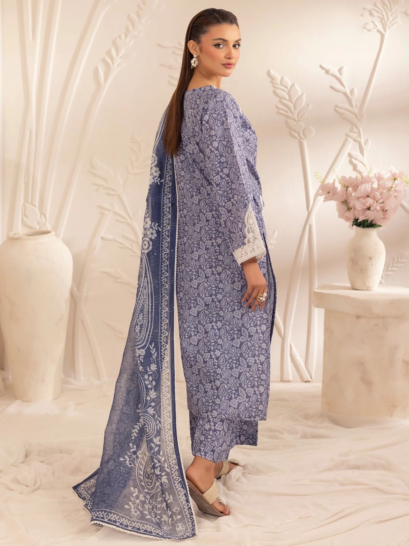 Muse08 – Blue Blossom | 3pc Embroidered Silk Lawn Suit with Zari Monar Dupatta by Mohagni