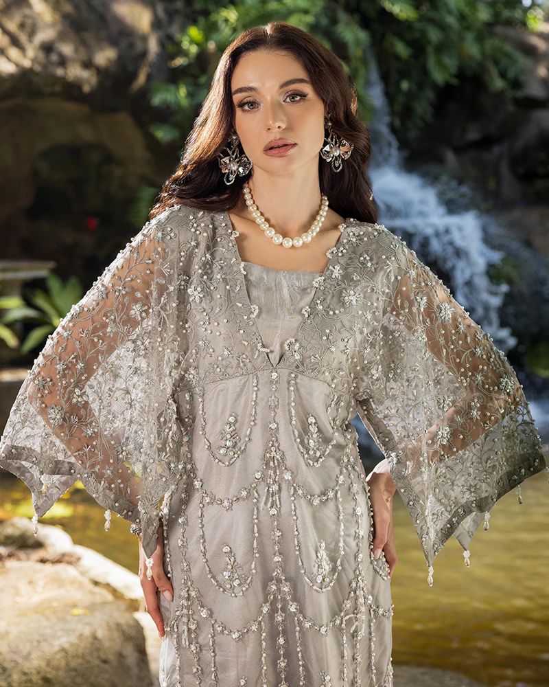 Starstruck by Ain – Silver Net Embroidered 3pc Dress with Shimmer Inner SBA7