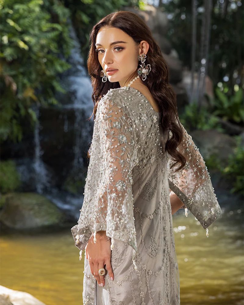 Starstruck by Ain – Silver Net Embroidered 3pc Dress with Shimmer Inner SBA7
