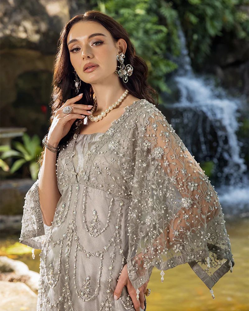 Starstruck by Ain – Silver Net Embroidered 3pc Dress with Shimmer Inner SBA7