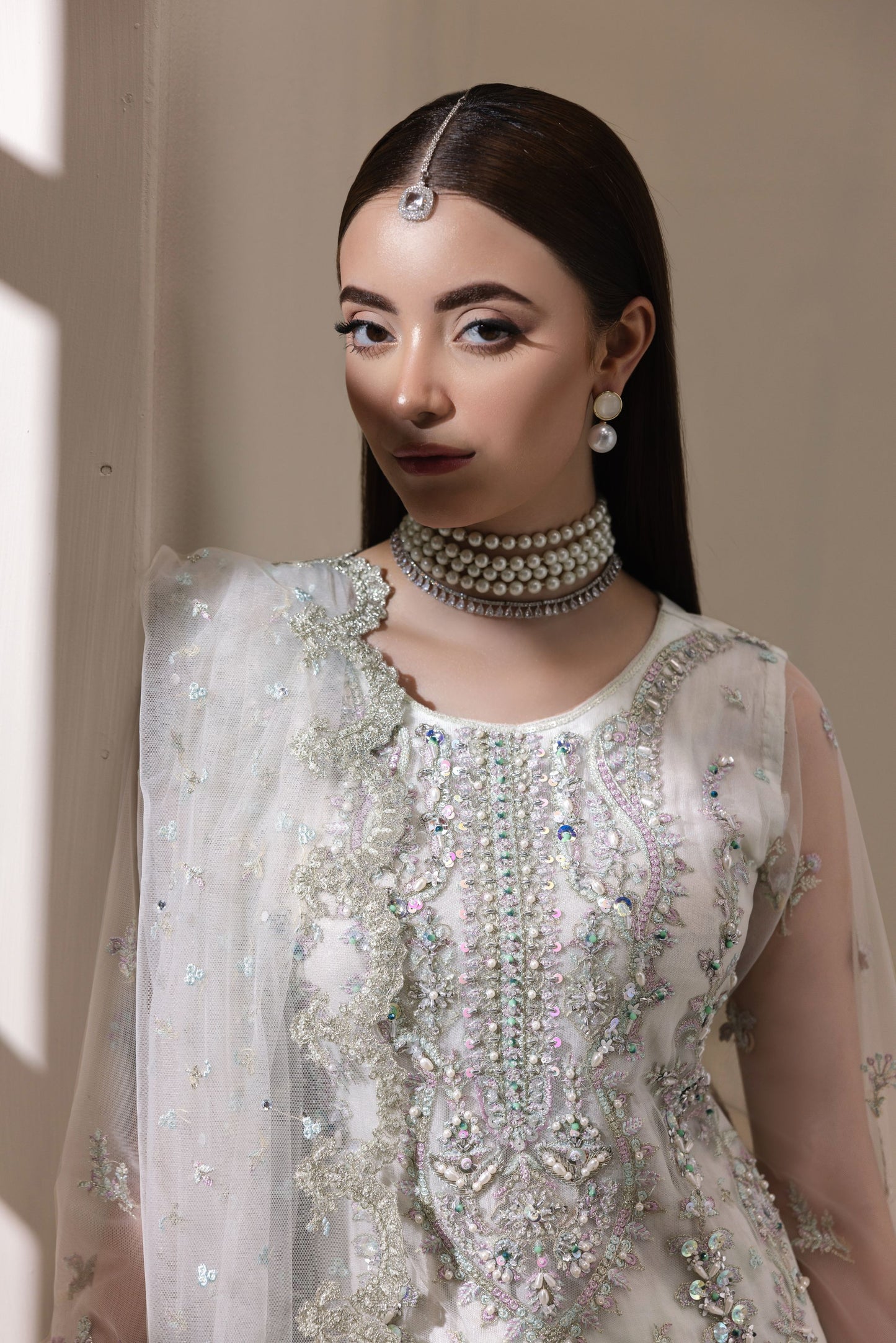 Ivory Embellished Net Shirt with Shararah & Dupatta | Rasm by Mona – MKR2