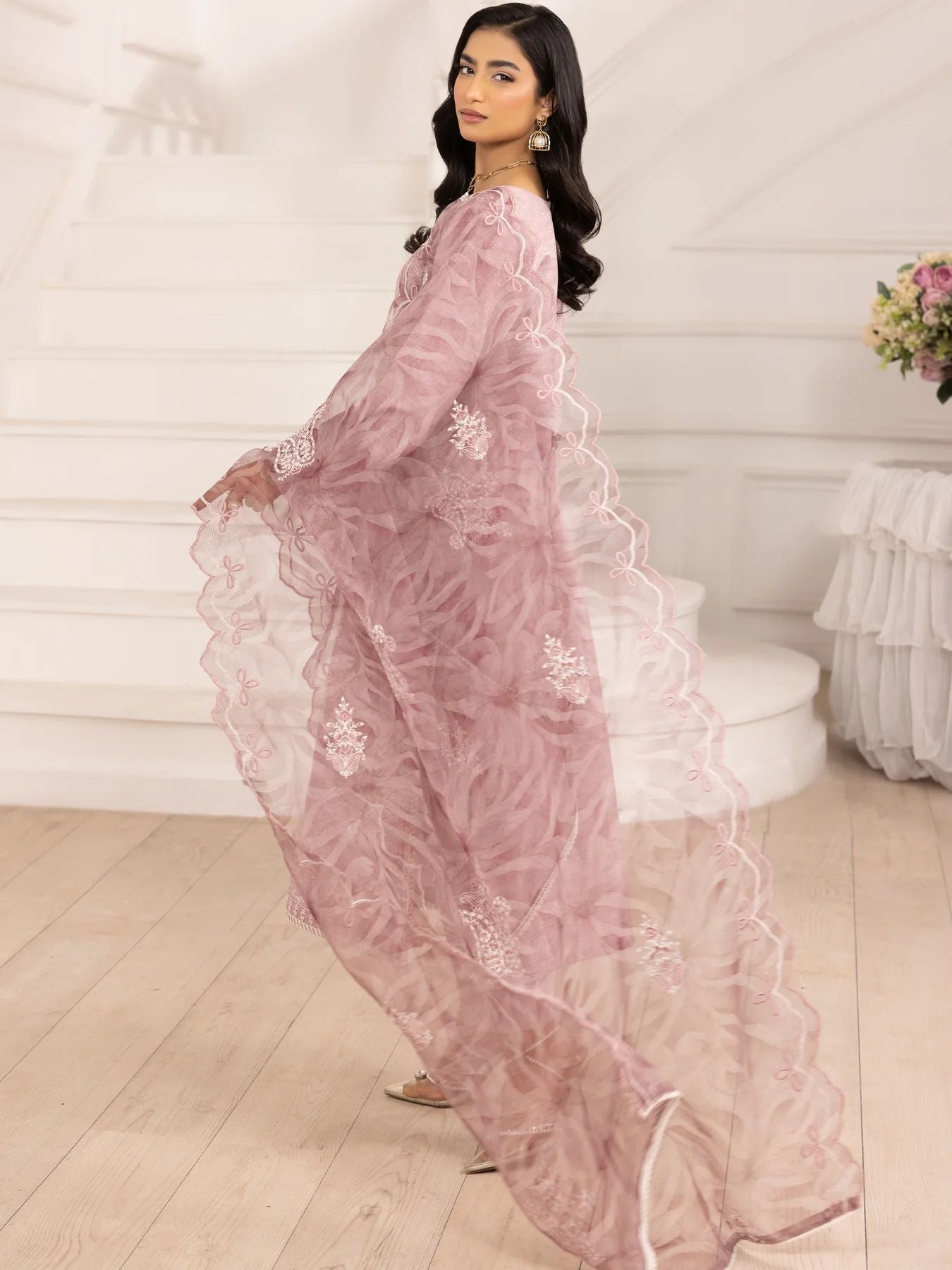 Muse09 – Rosewood Charm | 3pc Embroidered Silk Lawn Suit with Organza Dupatta by Mohagni