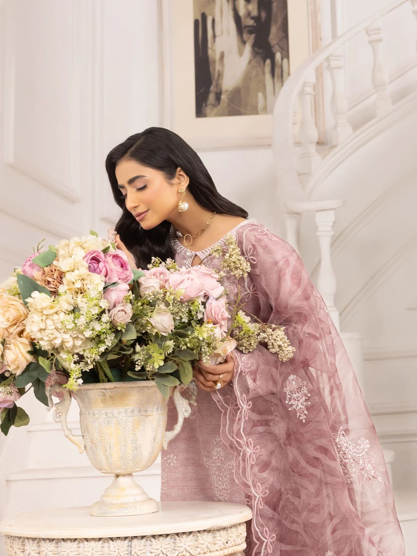 Muse09 – Rosewood Charm | 3pc Embroidered Silk Lawn Suit with Organza Dupatta by Mohagni