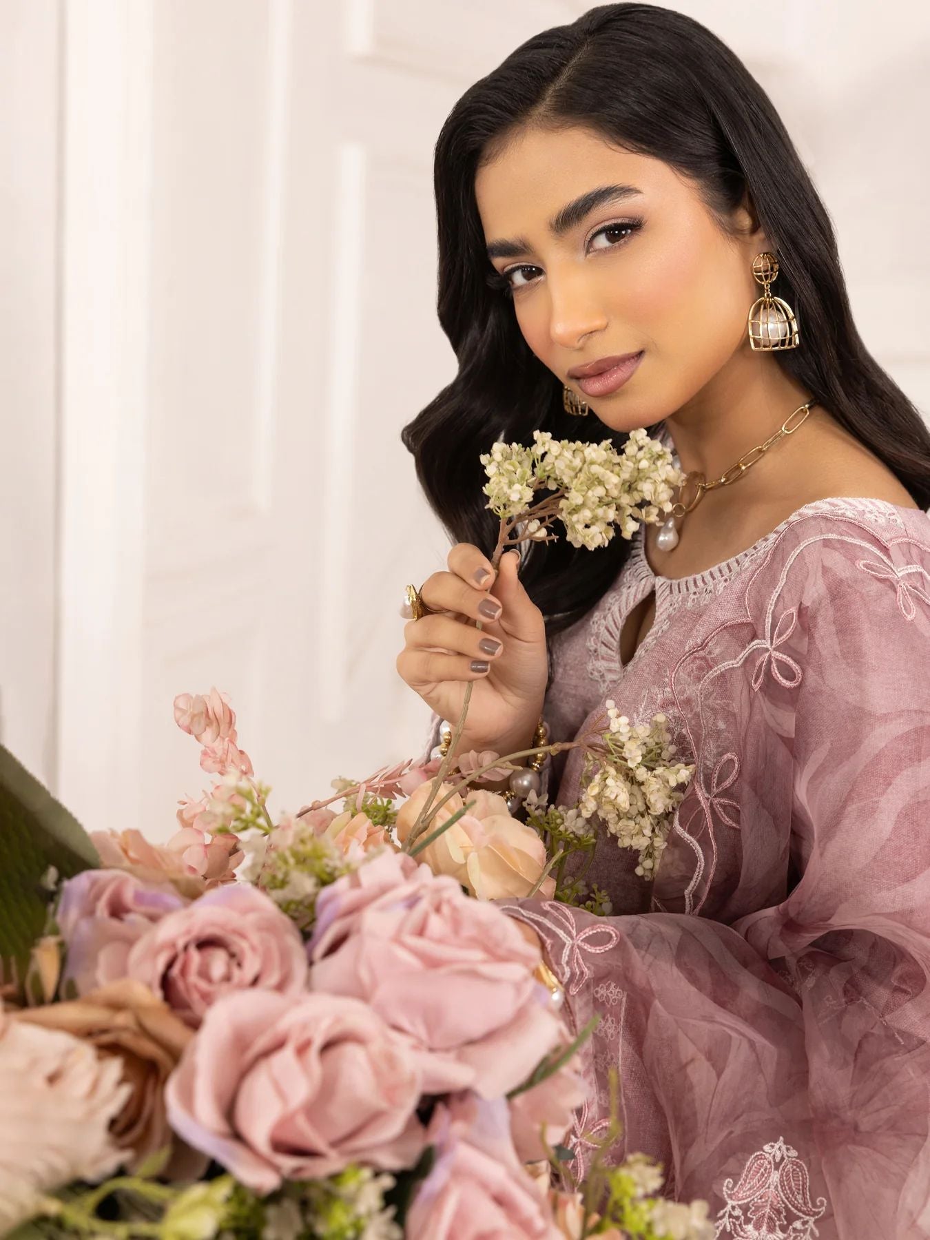 Muse09 – Rosewood Charm | 3pc Embroidered Silk Lawn Suit with Organza Dupatta by Mohagni