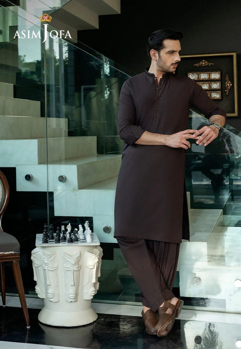 Asim Jofa Classic Dark Brown Elegance – Men's Ensemble – AJMWP01