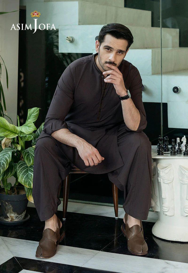 Asim Jofa Classic Dark Brown Elegance – Men's Ensemble – AJMWP01