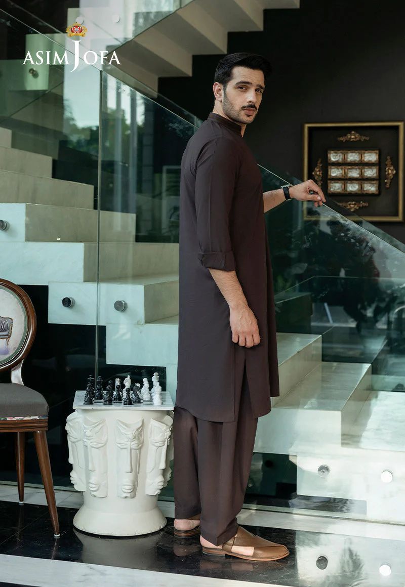 Asim Jofa Classic Dark Brown Elegance – Men's Ensemble – AJMWP01