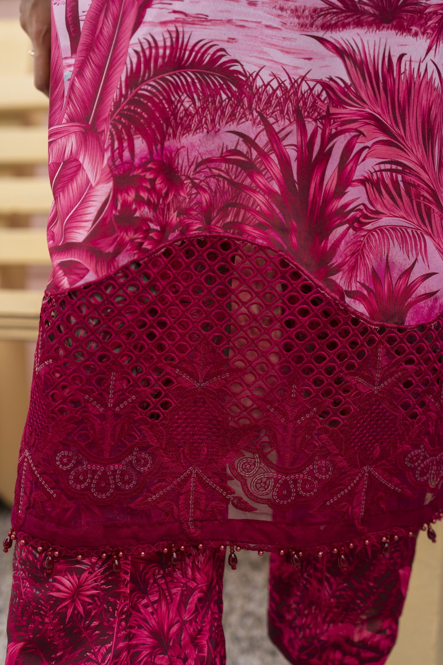 3pc Printed & Chikankari Embroidered Lawn Suit with Chiffon Dupatta RES9
