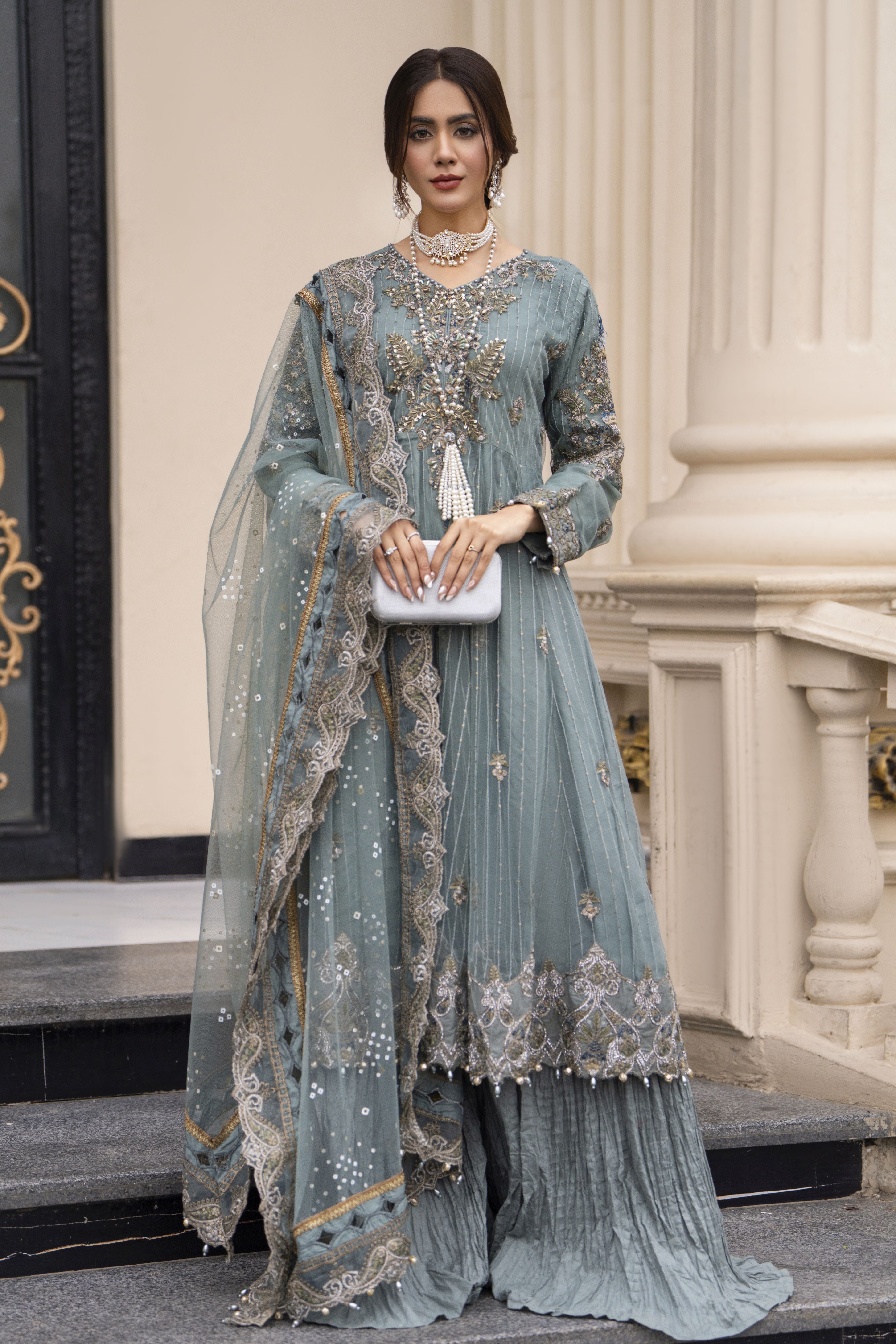 Zaiwaraat by Arwah Embroidered Net Frock with Crushed