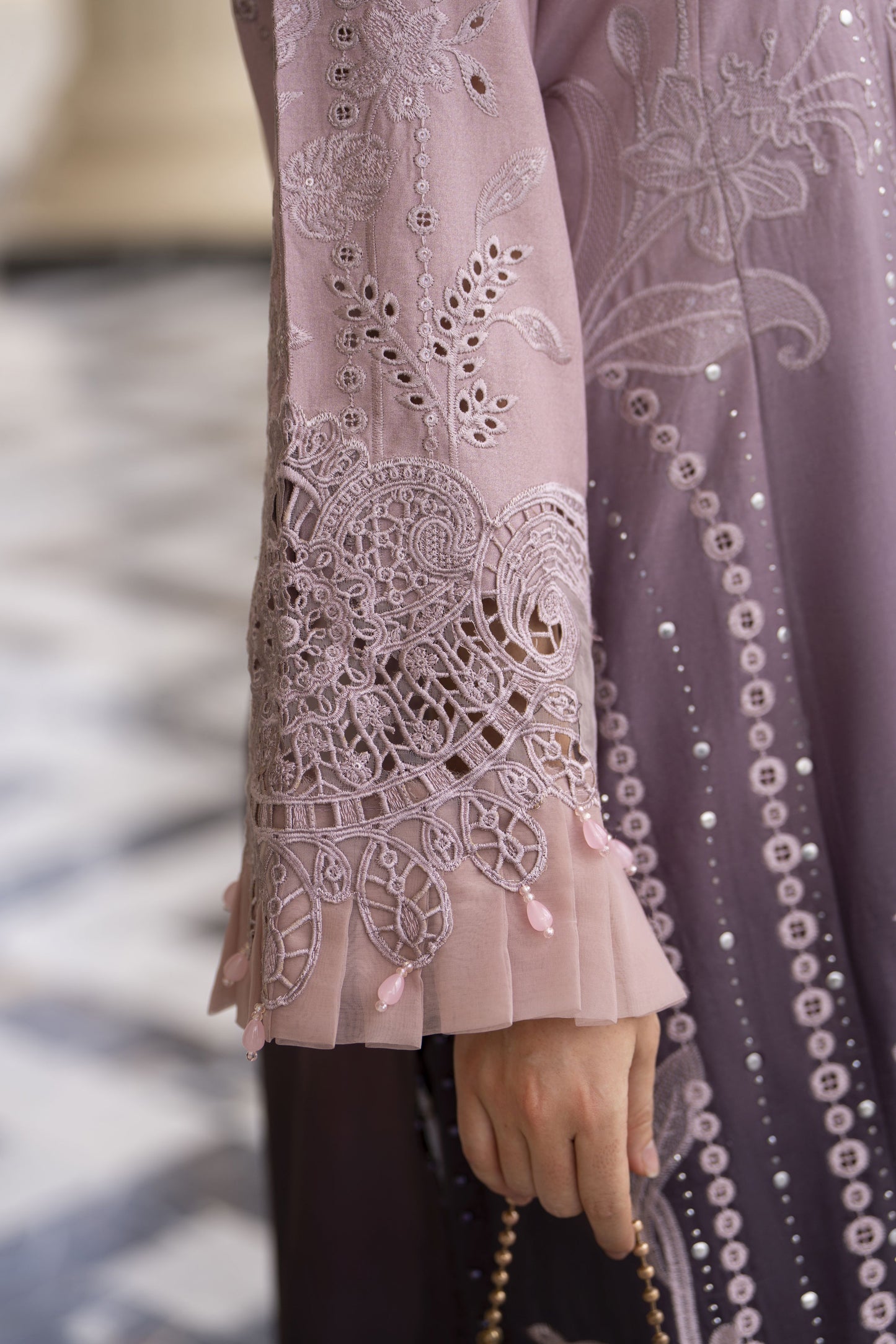 Arwah Aureen AA11 3pc Embroidered Cotton Long Suit with Organza Dupatta