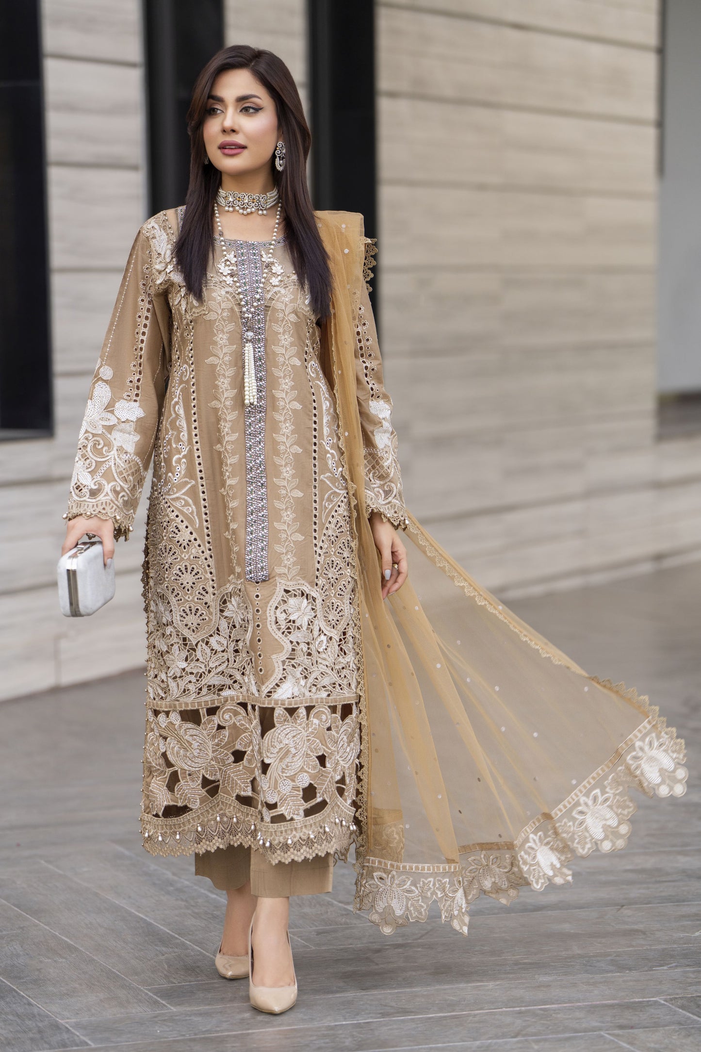 Raabtaa – A Silver Affair | Mocha Gold Cutwork Womenswear SRS05