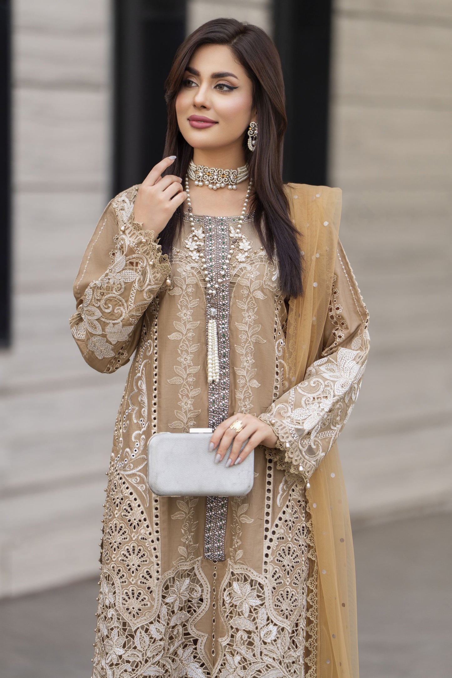 Raabtaa – A Silver Affair | Mocha Gold Cutwork Womenswear SRS05