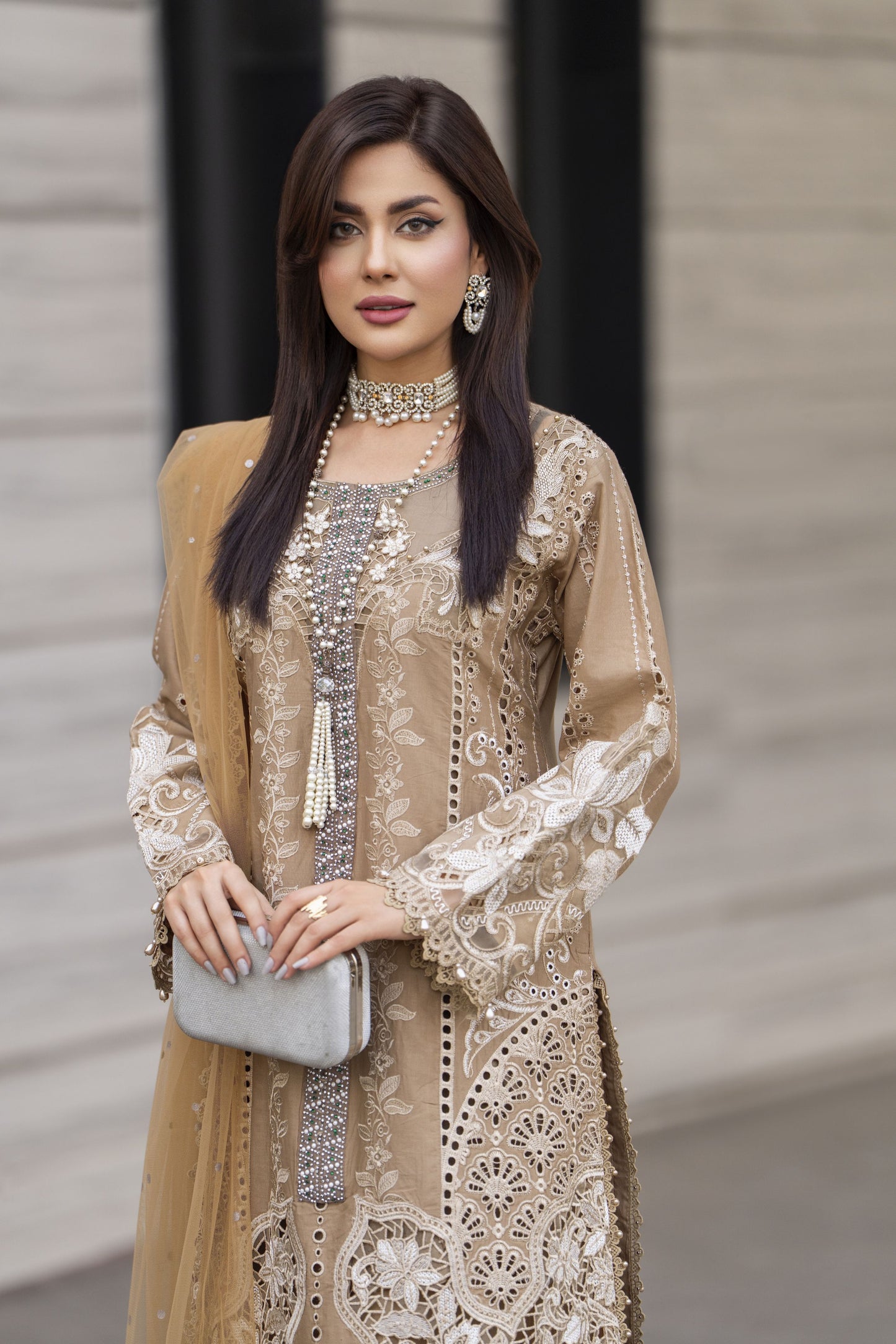 Raabtaa – A Silver Affair | Mocha Gold Cutwork Womenswear SRS05