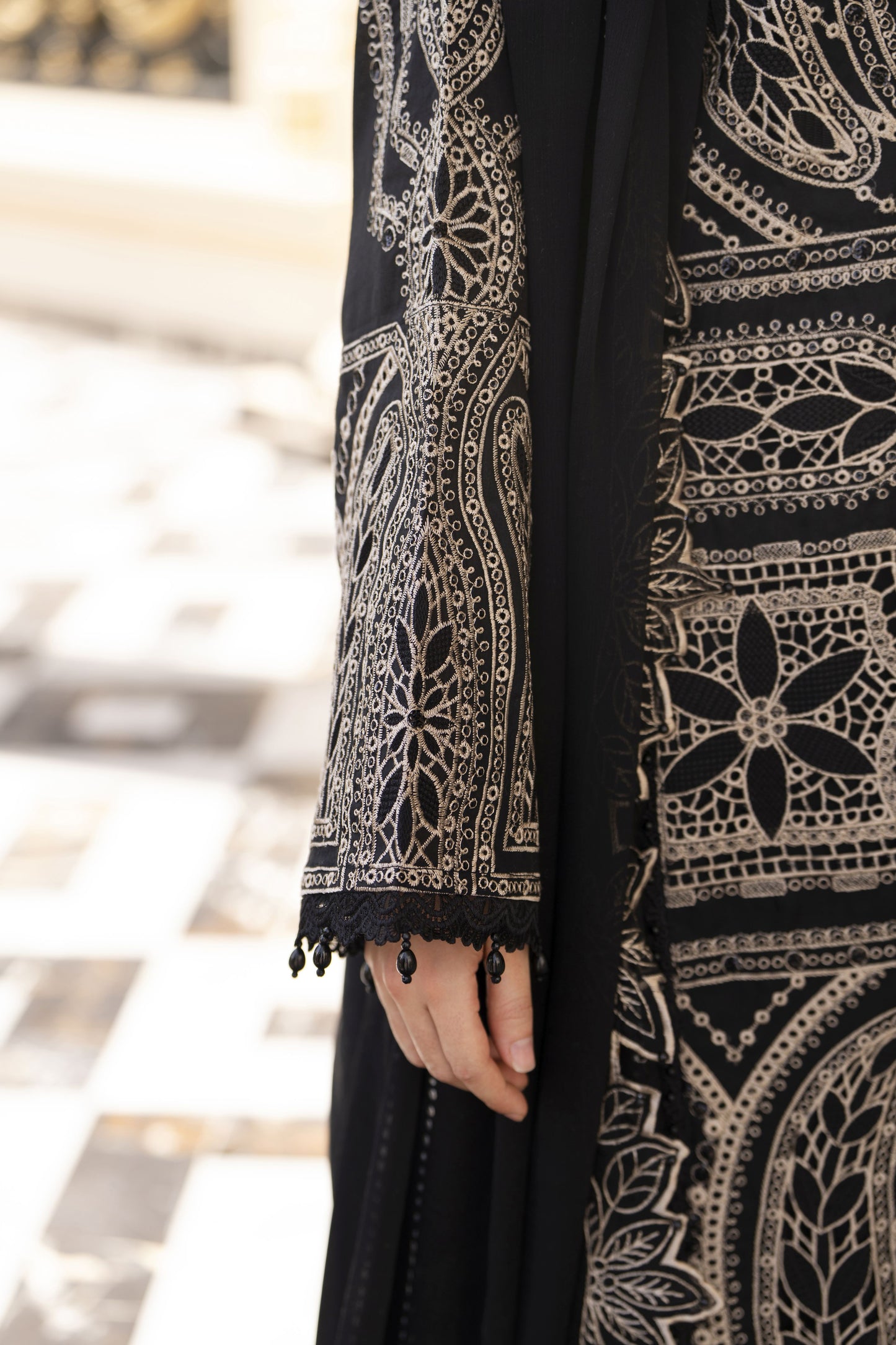 Arwah Aureen AA10 3pc Black Cutwork Luxury Embroidered Cotton Suit