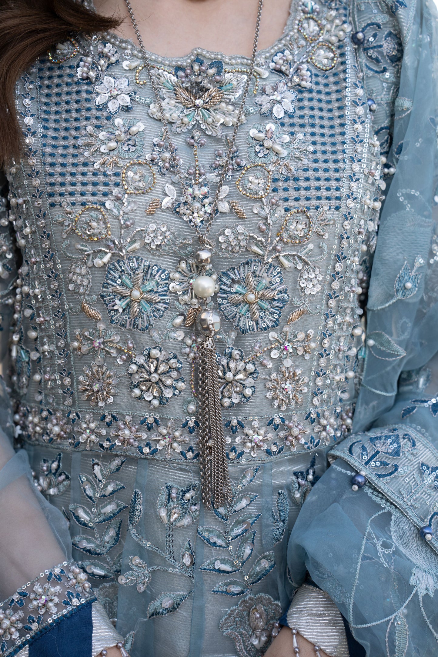 Zaiwaraat by Arwah – Blue Embroidered Organza Frock with Zarri Lehenga – ZWR13