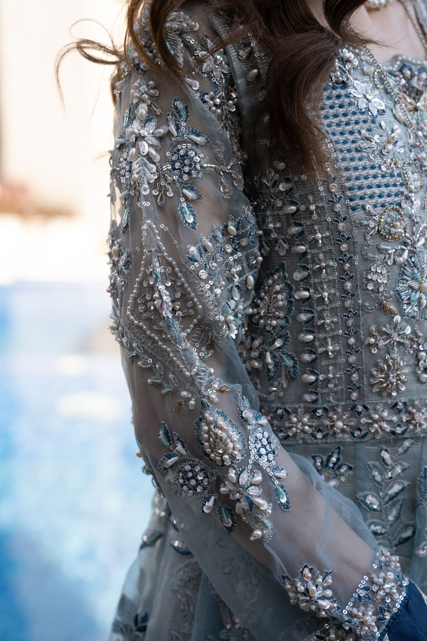 Zaiwaraat by Arwah – Blue Embroidered Organza Frock with Zarri Lehenga – ZWR13
