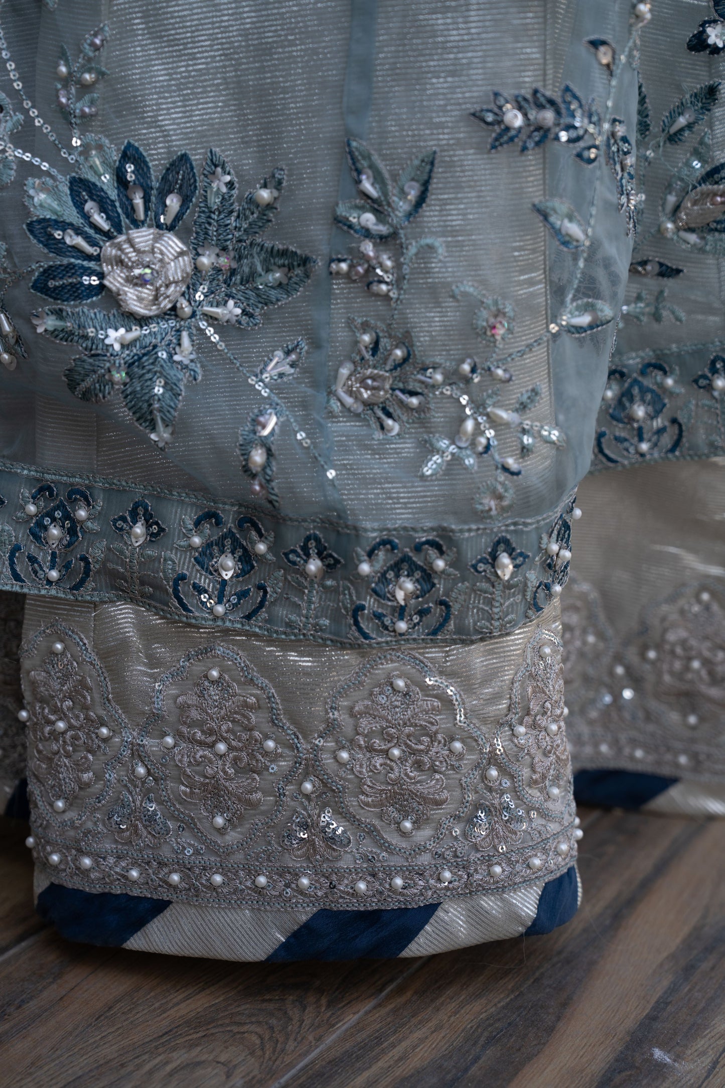 Zaiwaraat by Arwah – Blue Embroidered Organza Frock with Zarri Lehenga – ZWR13