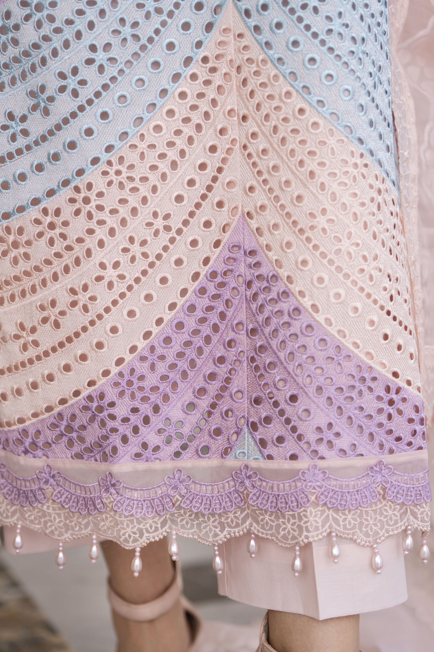 Arwah Aureen AA3 3pc Pink Boring Embroidered Cotton Suit with Organza Dupatta