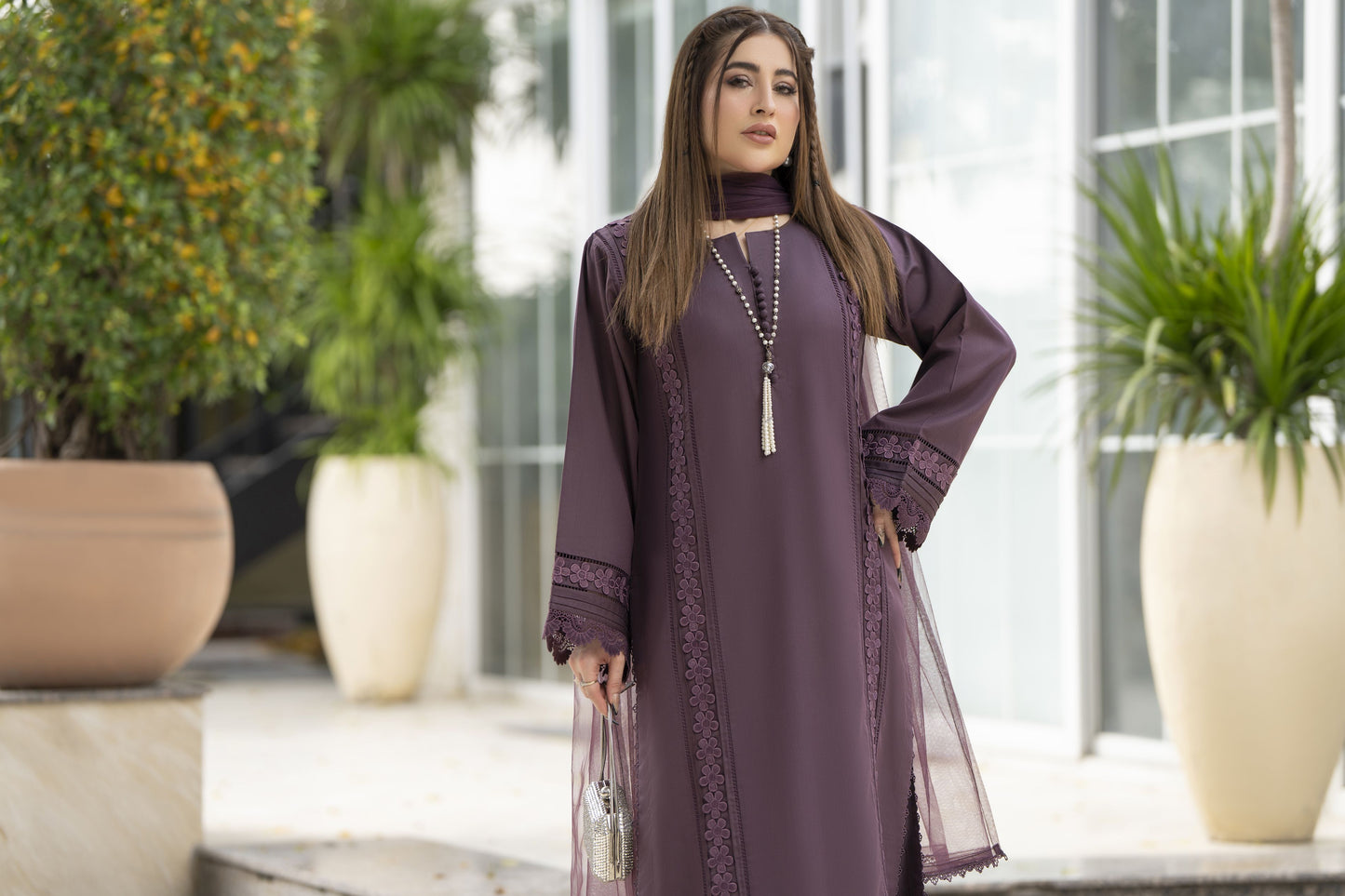 Aabpara Simply Warm Winter Linen 3pc Ready to Wear with Dyed Net Dupatta SWA3