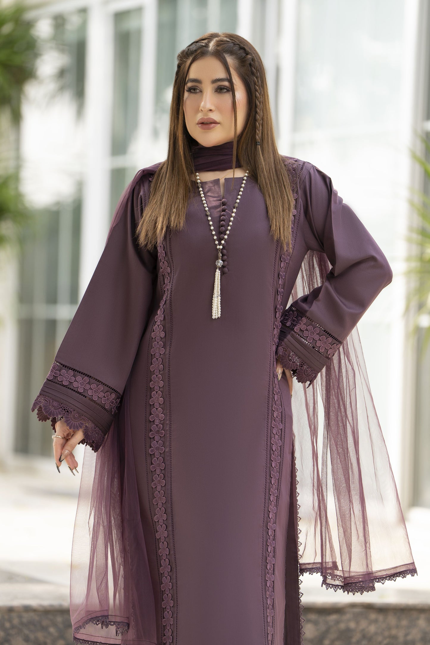 Aabpara Simply Warm Winter Linen 3pc Ready to Wear with Dyed Net Dupatta SWA3