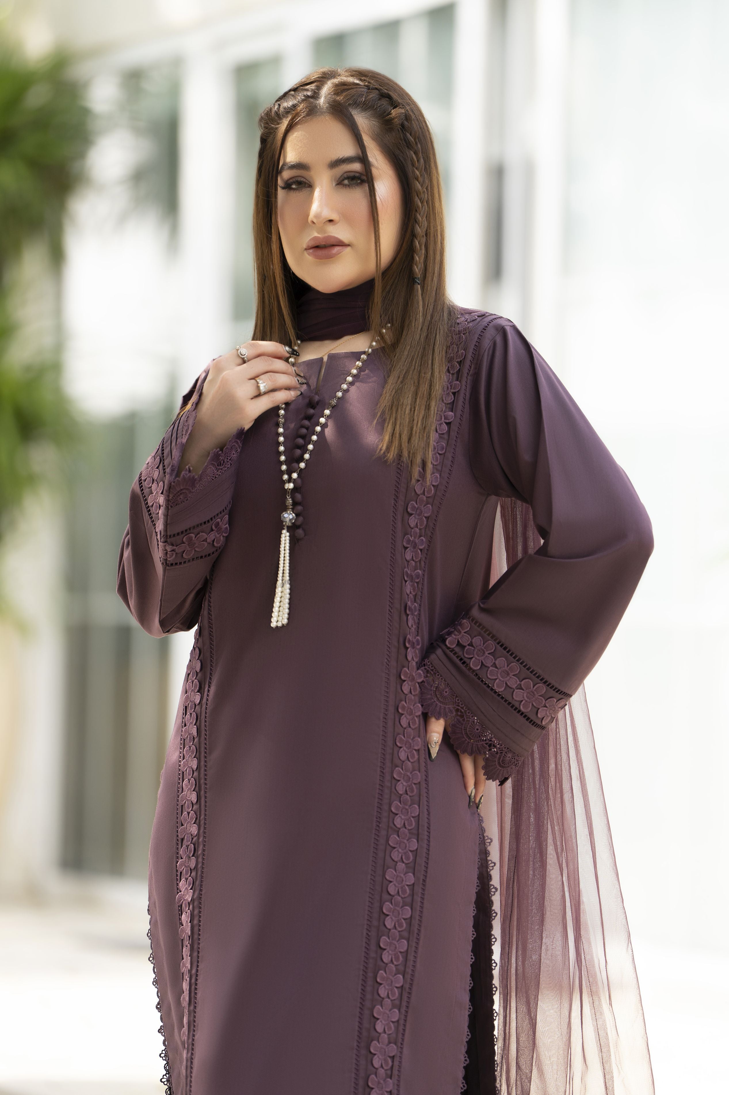 Aabpara Simply Warm Winter Linen 3pc Ready to Wear with Dyed Net Dupatta SWA3