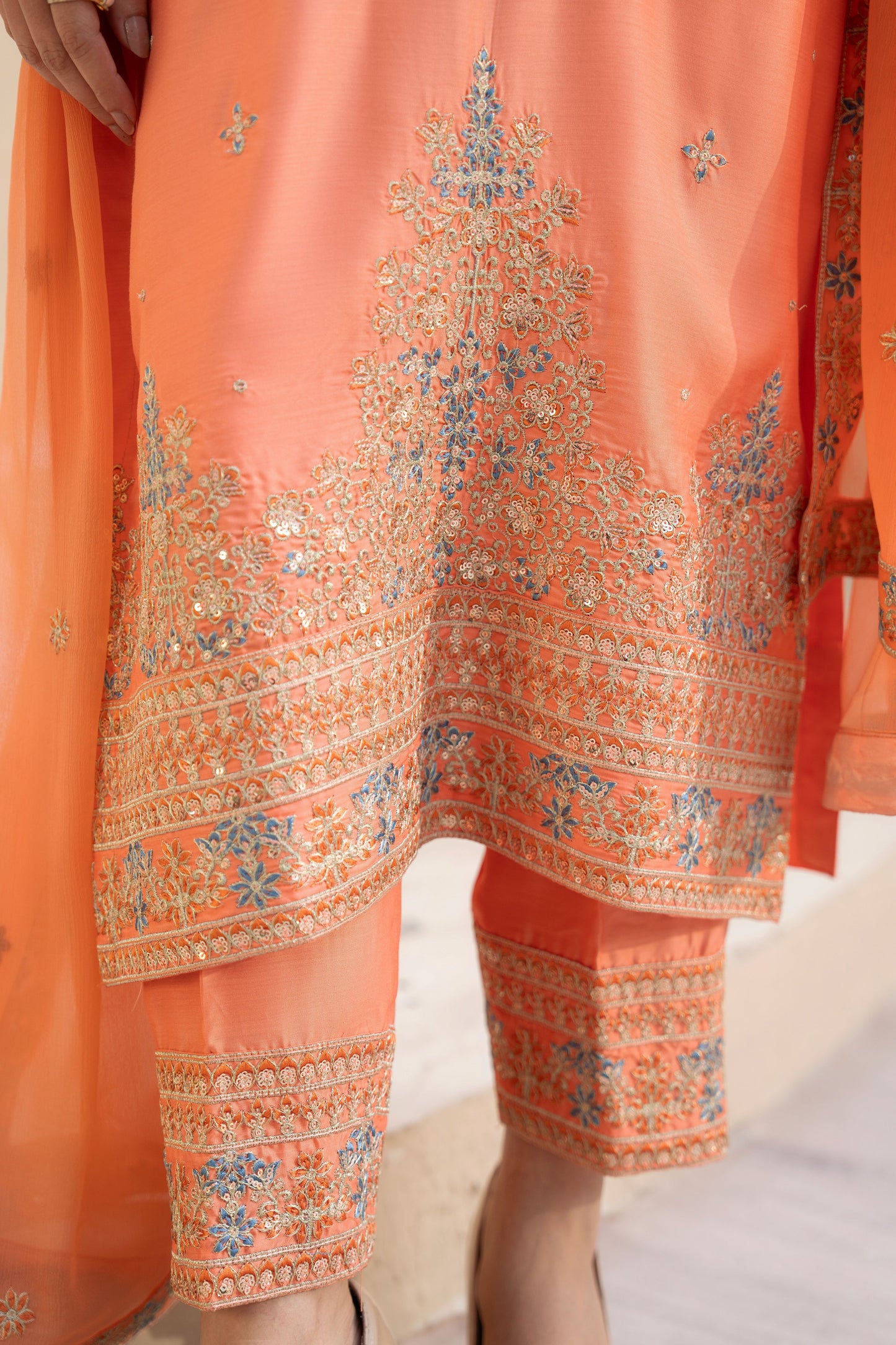 ZZ9 Zimal Zephira Coral Embroidered 3pc Viscose Suit