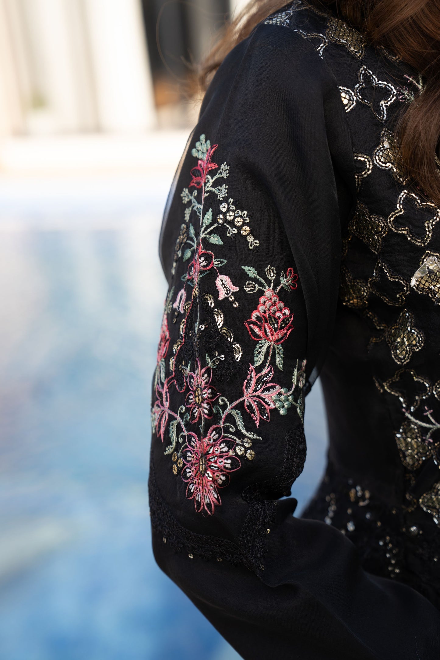 Zaiwaraat by Arwah – Black Embroidered Organza Shirt with Lehenga – ZWR07